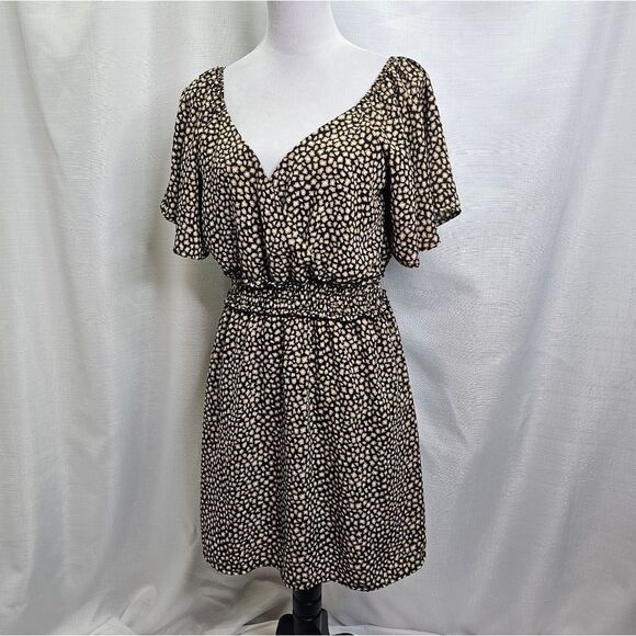 Altar'd State Black and Gold Puff Sleeve Smocked Waist Mini Dress Size Large - Picture 10 of 11